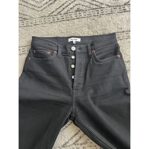RE/DONE High Rise Black Stretch 70s Stove Pipe Jeans Button Fly Raw Hem Size 28 - Picture 10 of 15